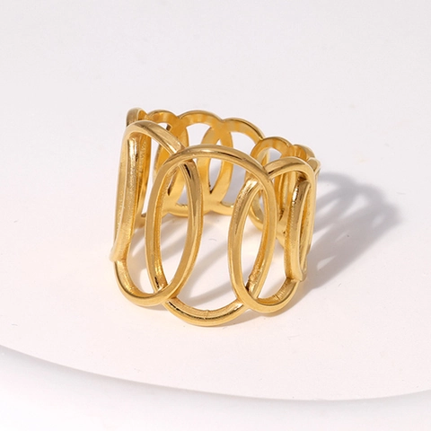 Anello Minimalista in Acciaio Inossidabile Geometrico Traforato Catena Ovale Galvanizzato Regolabile Anello Aperto da Donna Gioielli