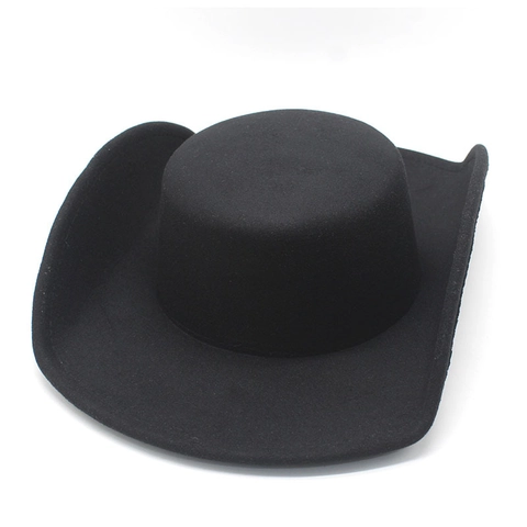 Cappello Fedora Donna Feltro Di Lana Tesa Larga Western Cowboy Testa Piatta Jazz Stile Vintage
