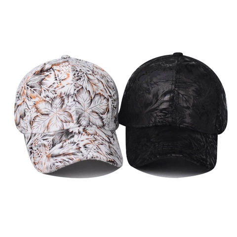 Baseball Cap Cotton Polyester Leaf Print Adjustable Metal Buckle Outdoor Sun Hat Vintage Curved Brim Unisex