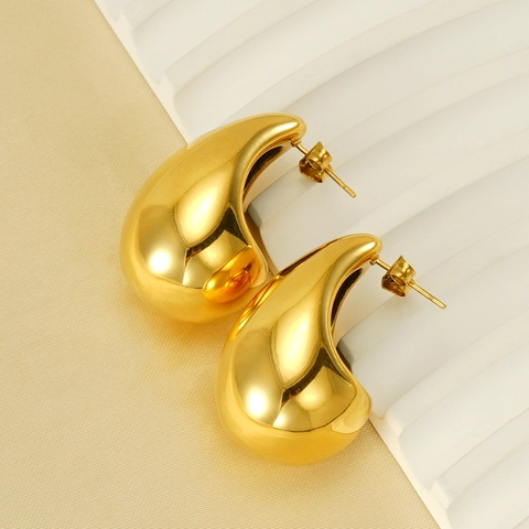 Teardrop Stud Earrings Stainless Steel 18K Gold Plated Chunky Waterdrop Trendy Minimalist High Polish Jewelry For Women