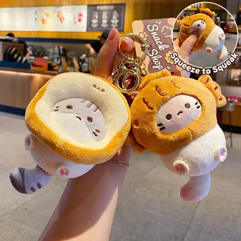 Portachiavi Gatto Peluche Giocattolo Sonoro Ciondolo Per Borsa Kawaii Taiyaki Toast Bambola Morbida