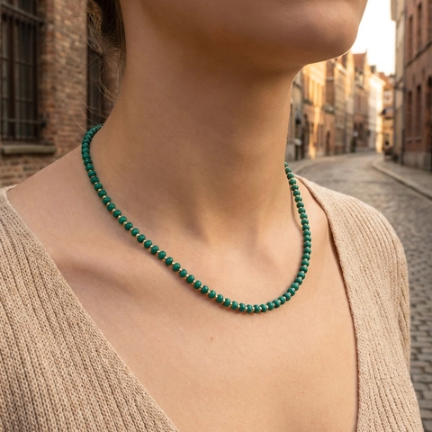 Emerald Green Beaded Necklace Handmade Glass Seed Bead Choker Copper Gold Spacers Vacation Jewelry For Women