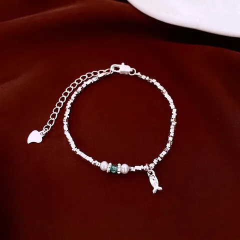 Minimalist Freshwater Pearl Bracelet With S925 Silver Tone Square Beads And Fish Pendant Adjustable Jewelry For Women