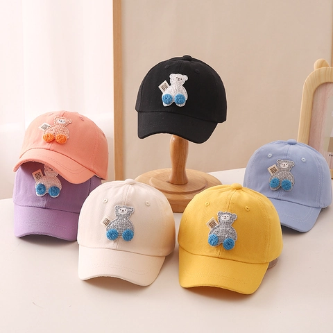Gorra De Béisbol Infantil Algodón Parche Oso Dibujos Animados Protección Solar Sombrero Ajustable Niños Niñas