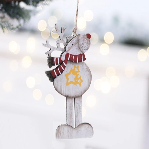 Houten Kerst Rendier Ornamenten Hangende Kerstboom Hanger Geschilderd Houten Hert Decoratie Met Sjaal En Hoed Feestdecoratie