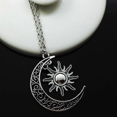 Vintage Zon En Maan Hanger Ketting Opengewerkt Antiek Zilver Brons Legering Trui Ketting Voor Heren Dames Sieraden Cadeau