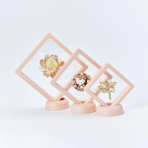 PE Film Suspension Jewelry Display Box 3D Floating Frame Transparent Anti Oxidation Dustproof For Earrings Rings Coins