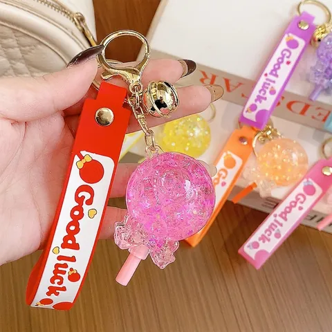 Lollipop Keychain Acrylic Quicksand Glitter Ball Silicone Wristband Good Luck Letter Bell Cute Backpack Ornament Charm