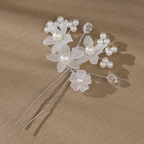 Forcina per Capelli da Sposa a Forma di Fiore a U con Perla Artificiale Fiore Smerigliato Cristallo Accessori per Matrimonio Donna
