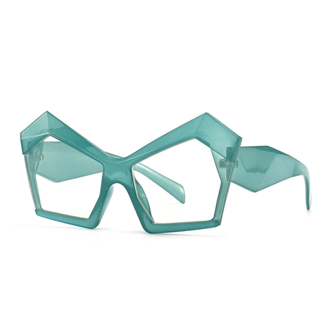 Occhiali da Sole alla Moda Cat Eye Poligonali Oversize da Donna Protezione Anti Luce Blu UV400 Montatura PC Geometrica Occhiali Decorativi