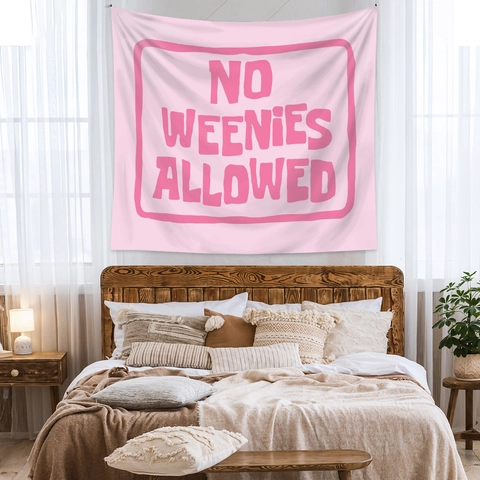 Tapisserie Rose No Weenies Allowed Polyester Amusante Décoration Murale Chambre Dortoir Esthétique Cartoon Smiley