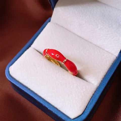 Anello Regolabile Aperto Smalto Rosso Rame Placcato Oro Retro Ovale Minimalista Gioielli Di Lusso Per Donne