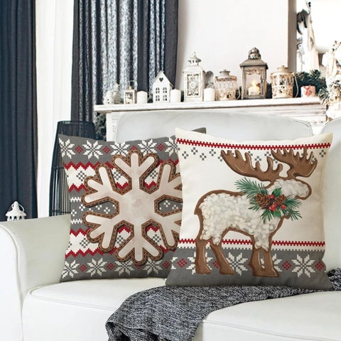 Kerst Kussensloop Katoen Linnen Decoratieve Kussenhoes Noords Fair Isle Patroon Ijsbeer Rendier Sneeuwvlok Huis Sofa Decoratie