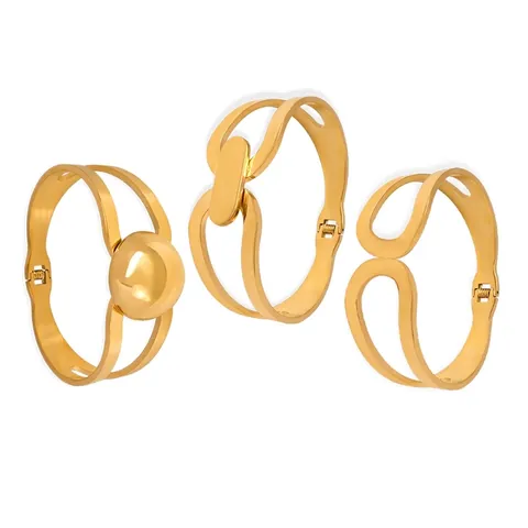 Minimalist Geometric Hollow Bangle Stainless Steel Gold Plated Metallic Ball Interlocking Cuff Bracelet For Women