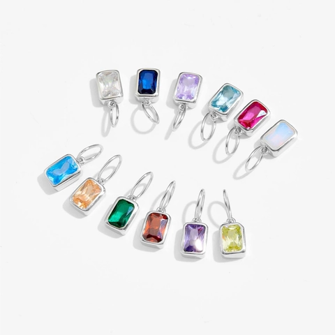 Emerald Cut Zircon Birthstone Pendant Necklace 925 Sterling Silver Geometric Square Colorful Stone Jewelry For Women