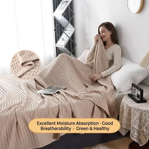 Waffle Weave Blanket Pure Cotton Gauze Breathable Soft Antibacterial Summer Air Conditioning Nap Bedding For Home Office