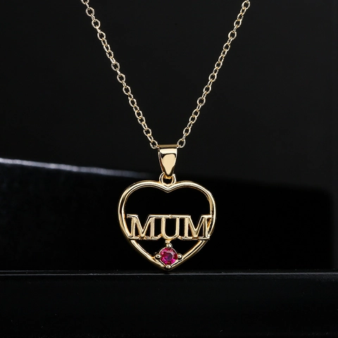 Herzförmige Mom Buchstaben Anhänger Halskette Kupfer 18K Vergoldet Bunte Zirkon Muttertag Schmuck Für Frauen