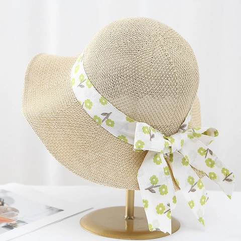 Damen Strohhut Atmungsaktiv Sommer Sonnenschutz Strand Floral Schleife Elegant Breite Krempe Sonnenschutz