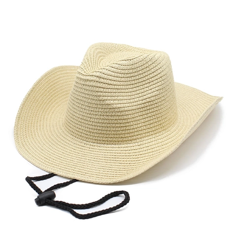 Western Cowboy Straw Hat Wide Brim Foldable Sun Protection Summer Beach Outdoor Style With Adjustable Wind Rope Unisex