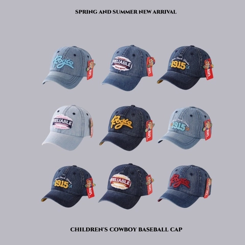 Vintage Children's Denim Baseball Cap Adjustable Sun Hat For Boys Girls Embroidered Cotton Peaked Cap Outdoor Casual Hat