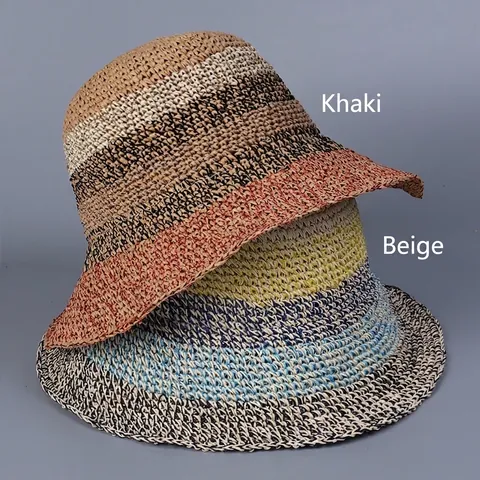 Cappello Da Sole In Paglia Di Carta A Righe Da Donna Pieghevole A Tesa Larga All'Uncinetto Cappello Da Pescatore Per Vacanze