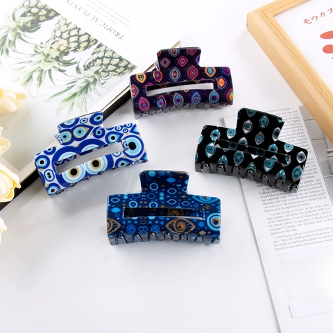 Rechteckige Haarklammer Evil Eye Print Vintage Acetat Große Haarkralle Böhmische Ethnische Haarnadel Zubehör Für Frauen