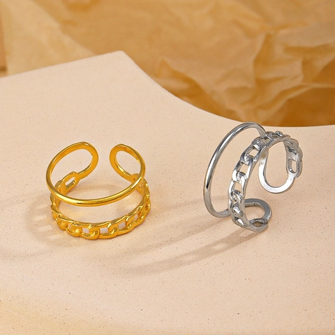 Anillo De Cadena De Múltiples Capas De Acero Inoxidable Minimalista Para Mujeres Moda Chapado En Oro Ajustable Abierto Joyería Geométrica