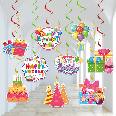 Birthday Party Hanging Swirls Colorful Cardstock PVC Spiral Ornaments Celebration Photo Props Kids Birthday Atmosphere