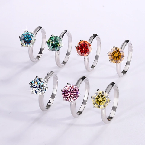 Classic Six Prong Moissanite Ring S925 Sterling Silver Engagement Wedding Band For Women With GRA Certificate Elegant Luxury Fine Jewelry Anniversary Gift