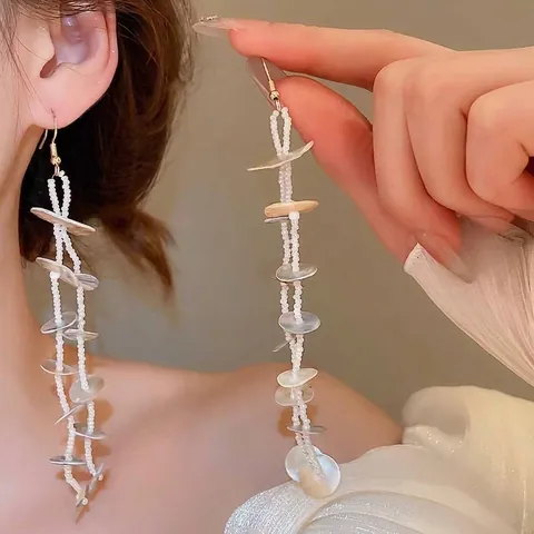 Pendientes Bohemios De Borla Larga Con Concha Geométrica Circular Cuentas Joyería Hecha A Mano Estilo Vacaciones Playa