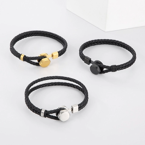 Herren Geflochtenes Lederarmband Mit Edelstahl Sechskantmutter Verschluss Doppelstrang Punk Stil Schmuck