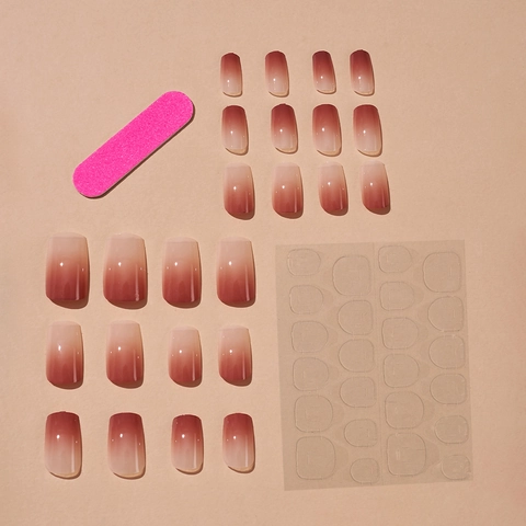 Ombre Blush Pink Press On Nails Lange Eckige Glänzende Künstliche Fingernägel Mit Nagelfeile Und Geleekleber