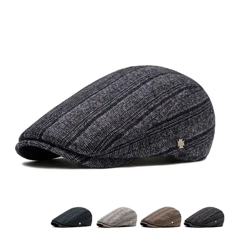 Hombres Gorra Plana Retro Boina Estilo Británico Ivy Newsboy Sombrero Algodón Poliéster Ajustable Cálido Invierno Accesorios