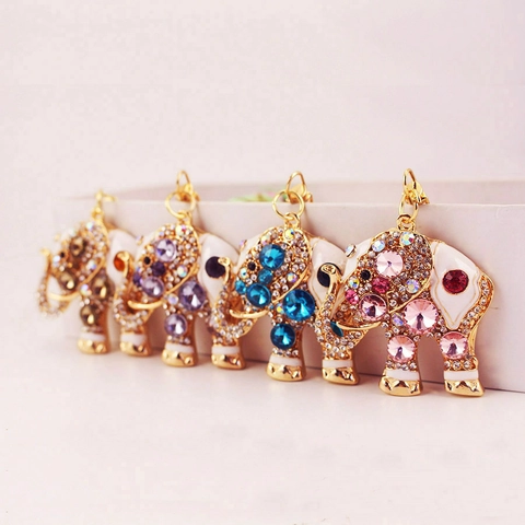 Squisito Portachiavi a Forma di Elefante in Lega di Zinco per Donna Ciondolo per Borsa con Strass Scintillanti Cristallo e Smalto in Metallo