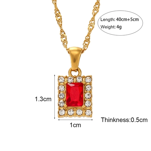 Stainless Steel Rectangle Zircon Pendant Necklace Gold Plated Water Wave Chain Geometric Fashion Jewelry For Women