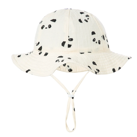 Baby Sun Hat Breathable Cotton Gauze Bucket Hat Adjustable Chin Strap Outdoor Printed Soft Toddler Fisherman Cap
