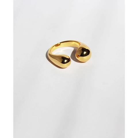 Minimalist Adjustable Open Ring For Women 18K Gold Plated Copper Geometric U Shape Double Sphere Water Drop Stylish Finger Jewelry Gift