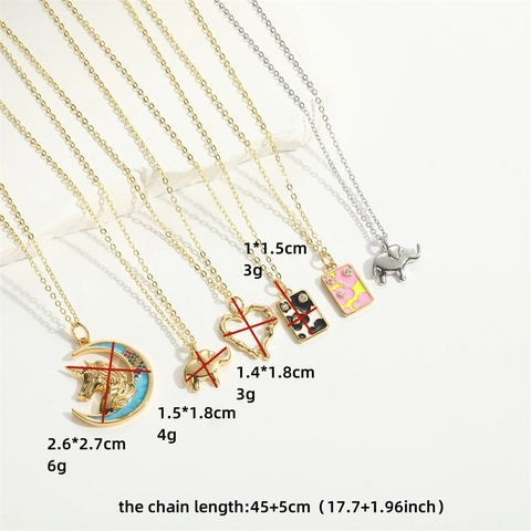 Baroque Pendant Necklace Copper Zircon Enamel Cute Elephant Unicorn Moon Heart Floral Fashion Clavicle Chain For Women