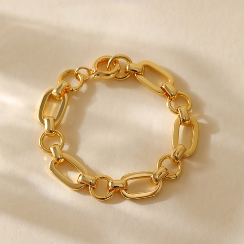 Pulsera de Cadena de Cobre Chapado en Oro 18K para Mujer Estilo Retro Minimalista Neutro Cierre Redondo Joyas de Eslabones