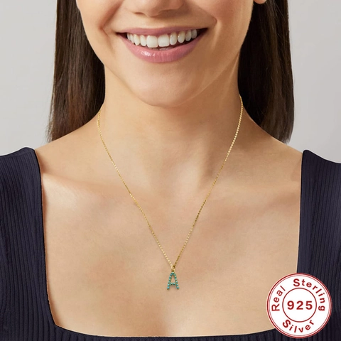 925 Sterling Silber Initialen Buchstaben Halskette Vergoldet Mit Türkis Anhänger Eleganter Alphabet Schmuck Für Damen