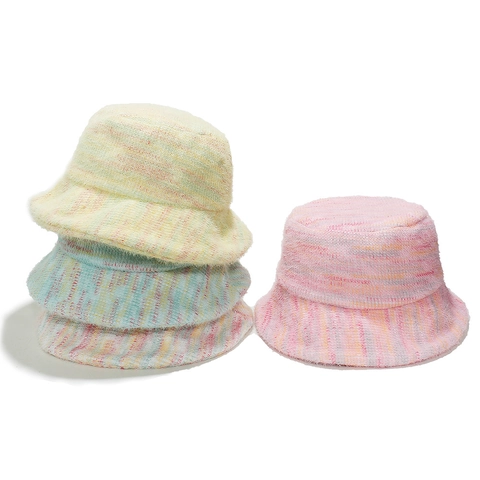 Gorro De Pescador De Punto Con Degradado De Colores Para Mujer Cálido Peluche Hilo De Poliéster Otoño Invierno Chic