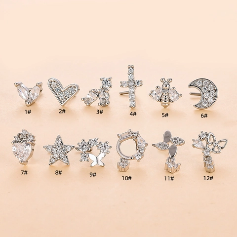 Pendientes De Nariz En Forma De L De Acero Inoxidable Cobre Incrustaciones De Zircón Mariposa Cruz Abeja Luna Joyería De Piercing Estilo Elegante
