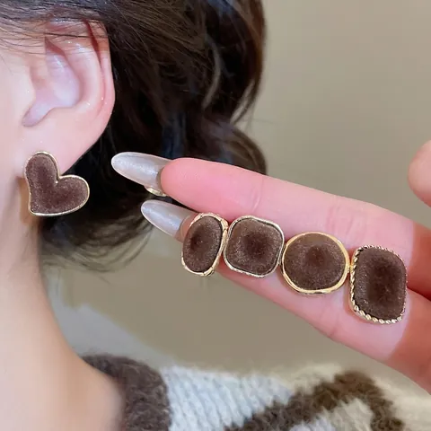 Geometrische Ohrstecker Beflockte Samt Textur Vintage Herbst Winter Legierung Mit 925 Sterling Silber Ohrstecker
