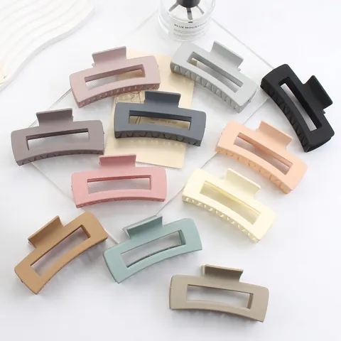 Large Matte Hair Claw Clip Rectangular Hollow Plastic Shark Clip Korean Minimalist Accessory For Women Girls