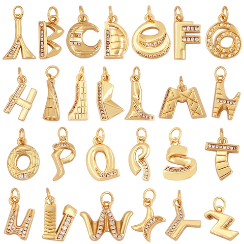 Alphabet Buchstabe Initialen Anhänger Kupfer Vergoldet Zirkonia Herz Anhänger DIY Schmuck Zubehör