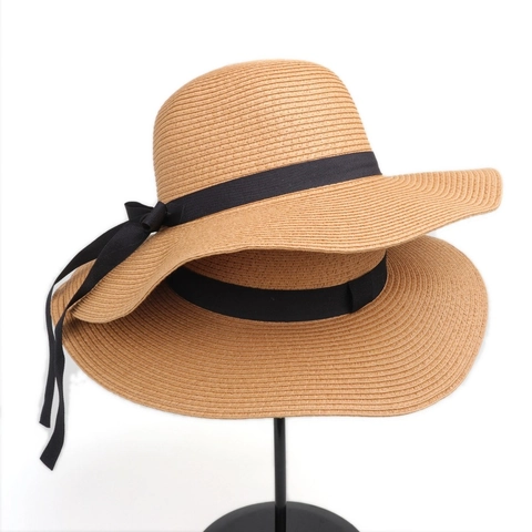 Damen Strohhut Mit Breiter Krempe Papiergeflecht Schleife Sommer Strand UV-Schutz Eleganter Fedora-Stil