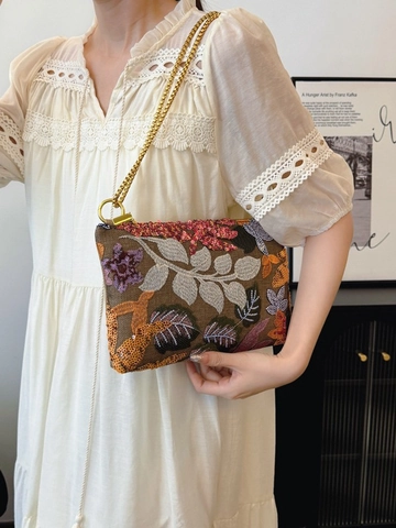 Pochette Da Sera Donna Ricamo Paillettes Pizzo Künstliche Perle Tessuto Con Catena In Metallo Busta Vintage Festa