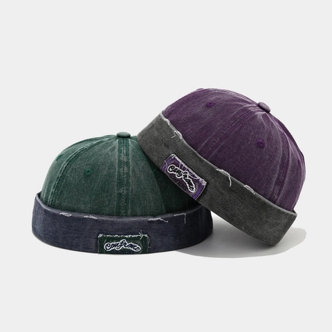 Docker Hat Randlose Beanie Retro Waschbaumwolle Distressed Patch Stickerei Miki Cap Verstellbar Unisex Streetwear