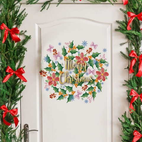 Kerst Muursticker PVC Waterdicht Zelfklevend Krans Kerstman Merry Christmas Sticker Voor Huis Decoratie