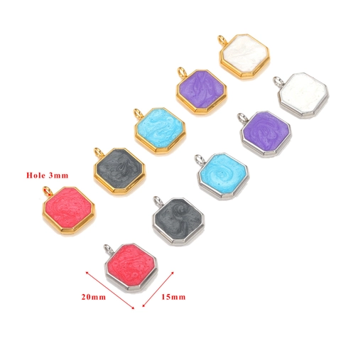 Achteck Anhänger Edelstahl Emaille Marmor Textur Geometrisch DIY Schmuckherstellung Halskette Armband Zubehör